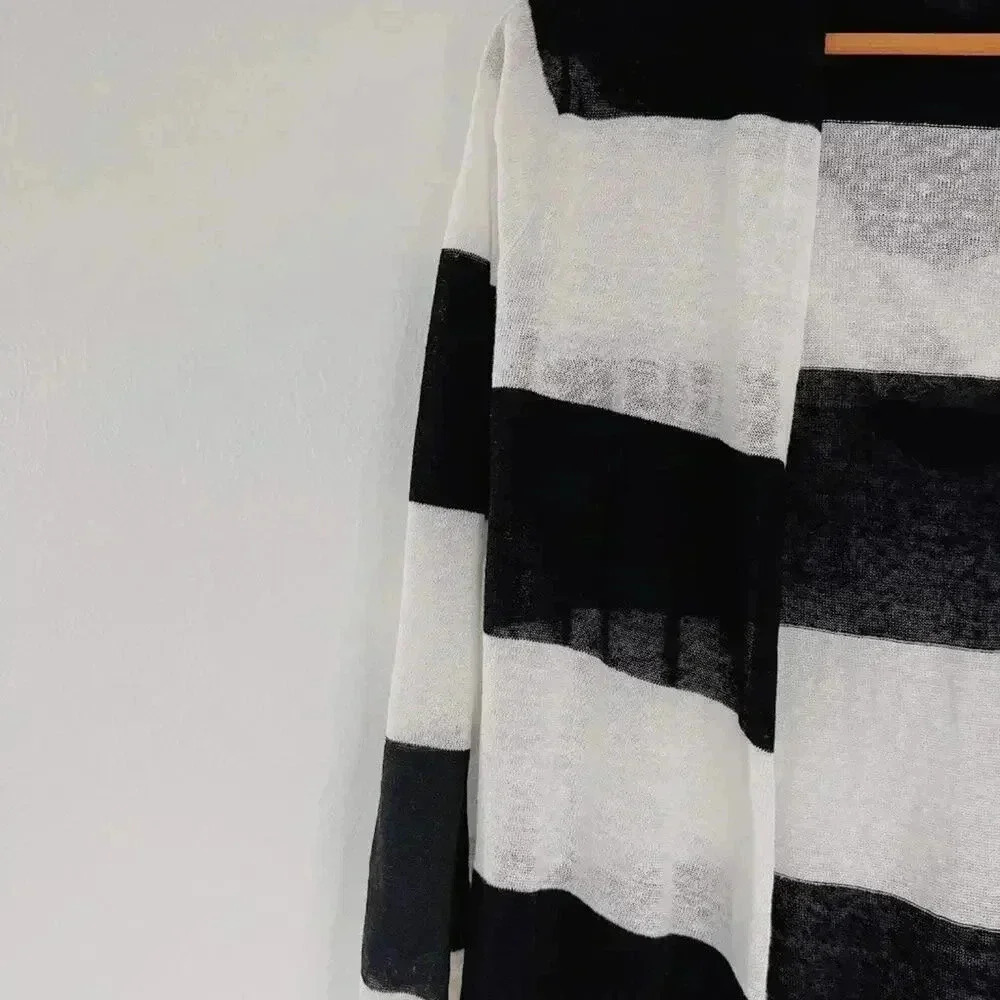 Acrobat Black and White Striped Linen Cardigan Long Sleeve Women's Size S - Picture 3 of 7